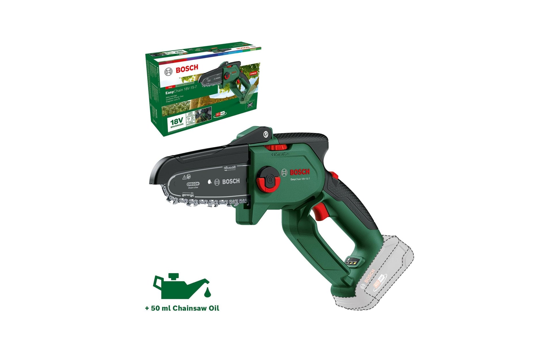 Bosch EasyChain Mini-Kettensäge – 18 V – Schwertlänge 150 mm – Solo – POWER FOR ALL