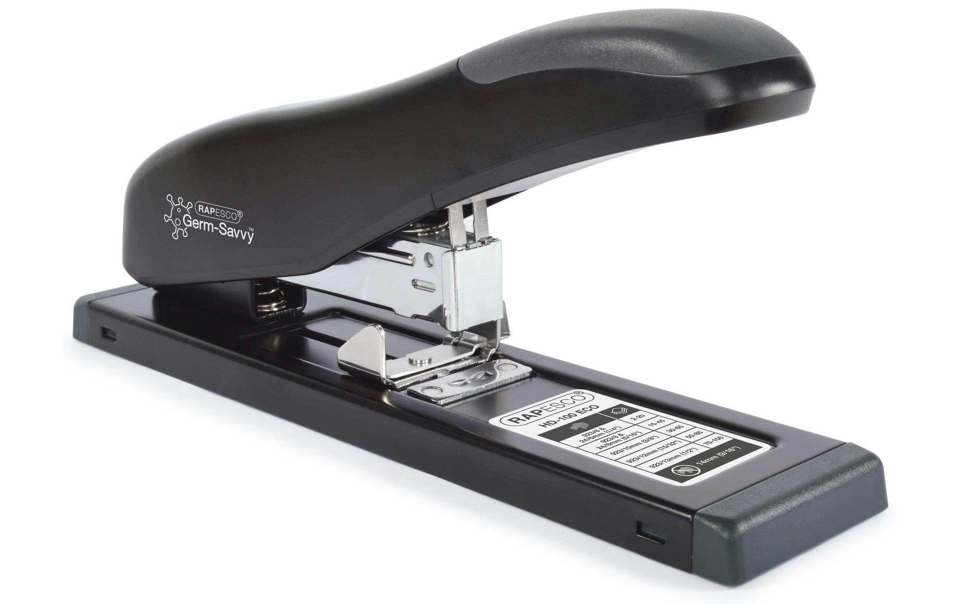 Rapesco 1307 Germ Savvy Heftgerät – 100 Blatt, antibakteriell, für 24/6, 24/8, schwarz