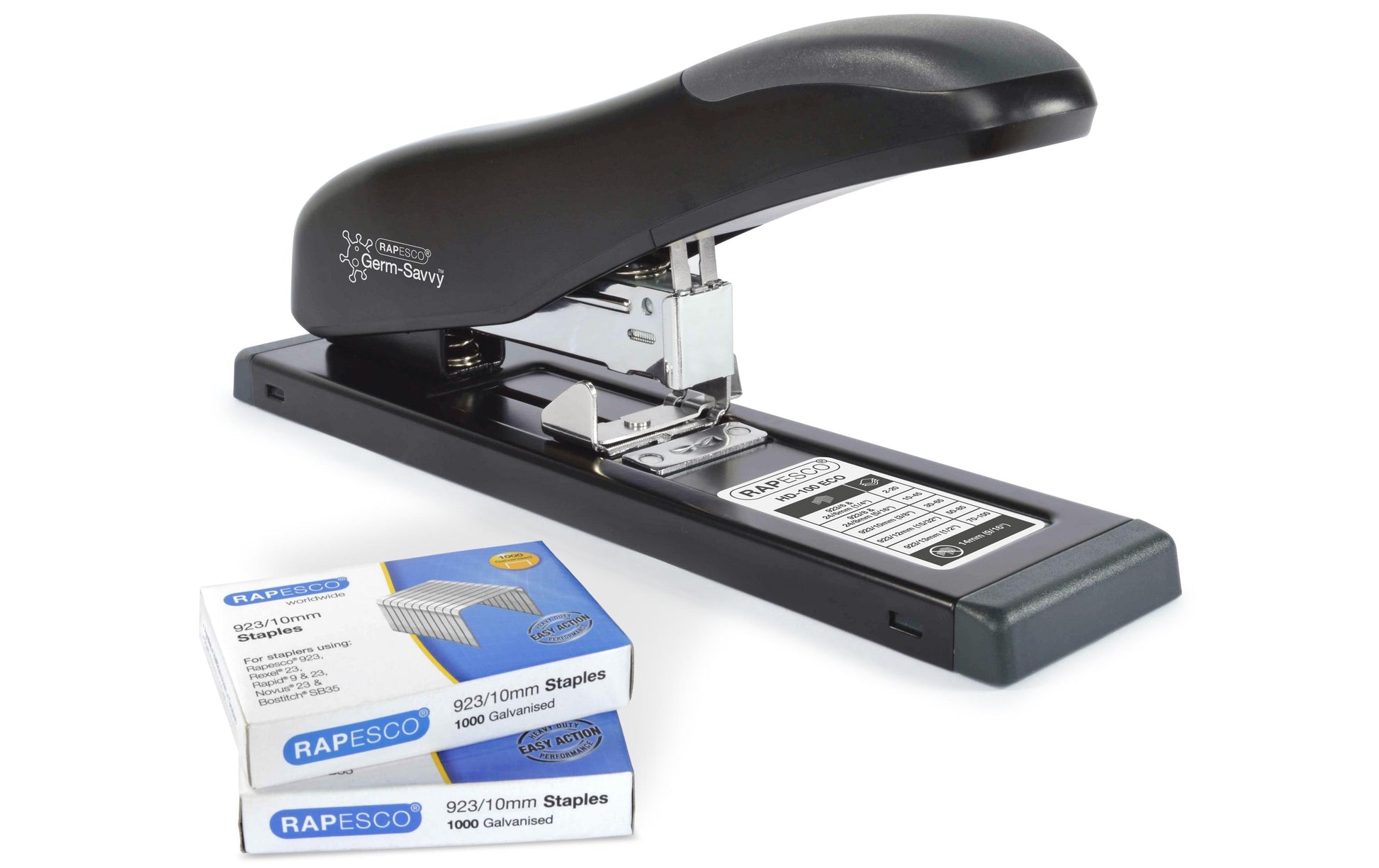 Rapesco 1307 Germ Savvy Heftgerät – 100 Blatt, antibakteriell, für 24/6, 24/8, schwarz