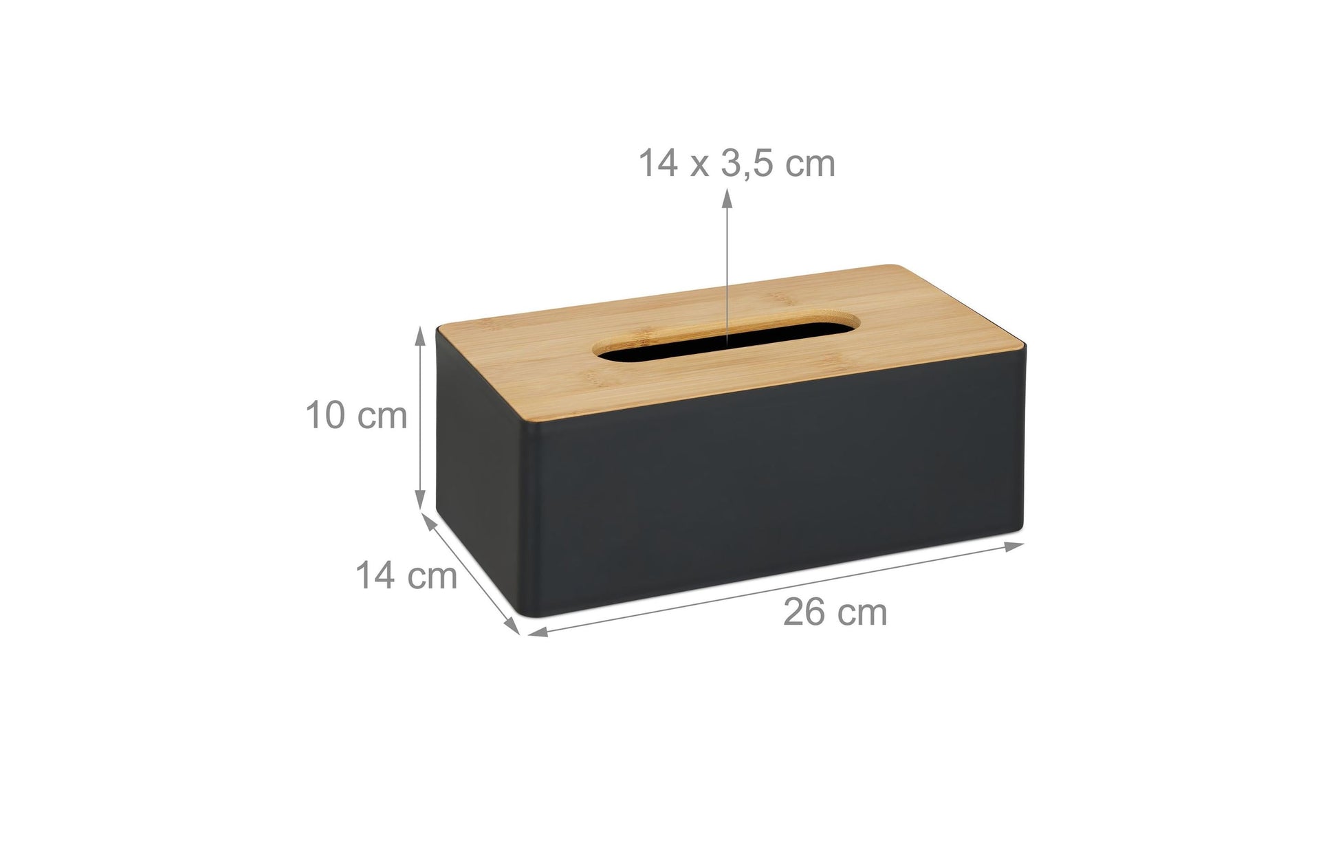 Relaxdays Kosmetiktuchbox – Tisch, Bambus/Polypropylen (PP), 14×26×10 cm, Schwarz/Natur