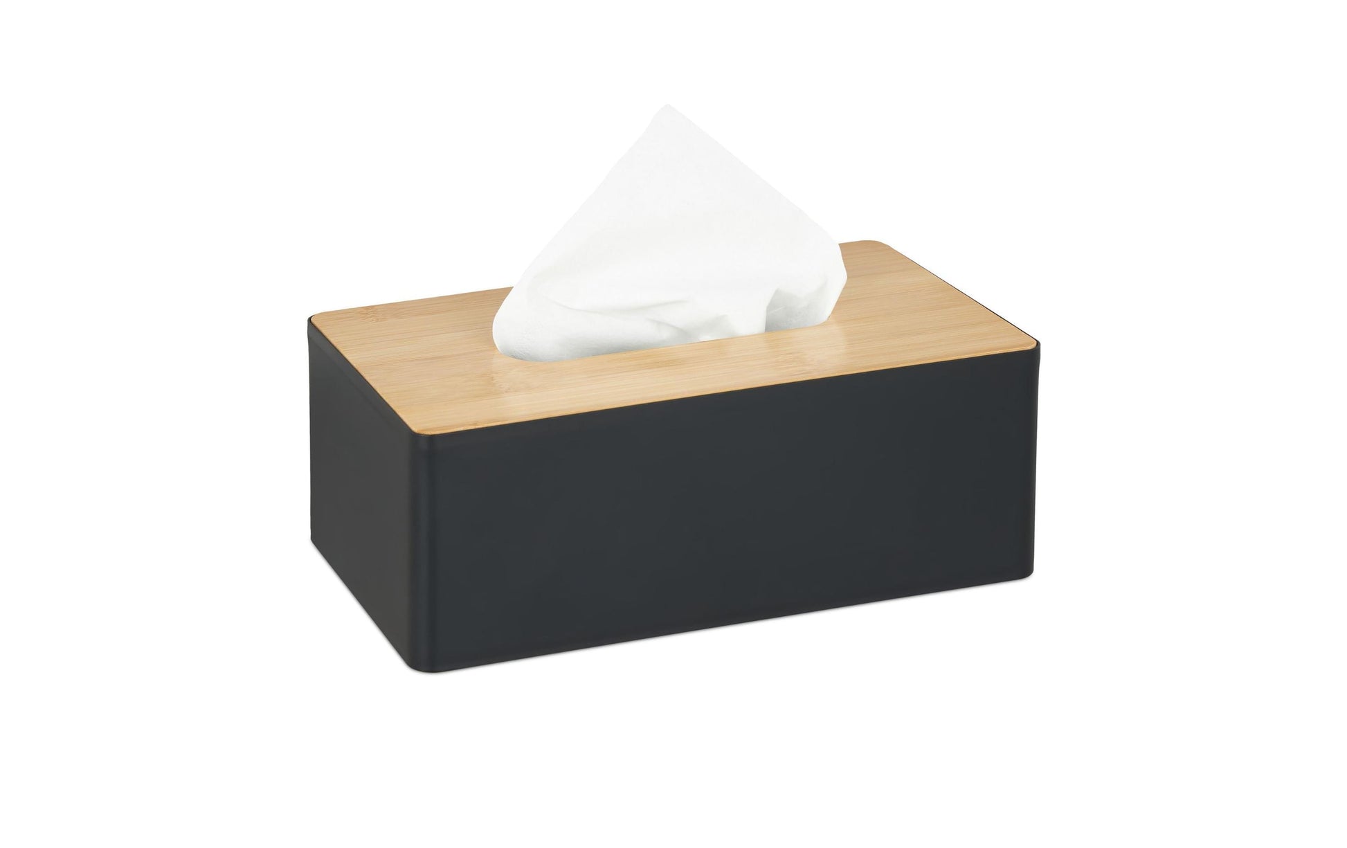 Relaxdays Kosmetiktuchbox – Tisch, Bambus/Polypropylen (PP), 14×26×10 cm, Schwarz/Natur