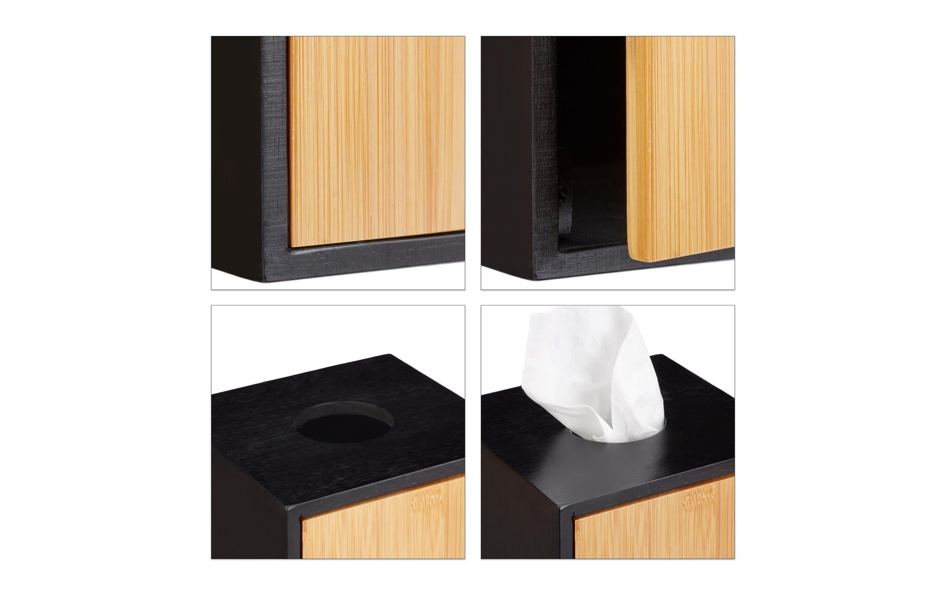 Relaxdays Kosmetiktuchbox – Tisch, Bambus, 14,5×14,5×14,5 cm, Schwarz
