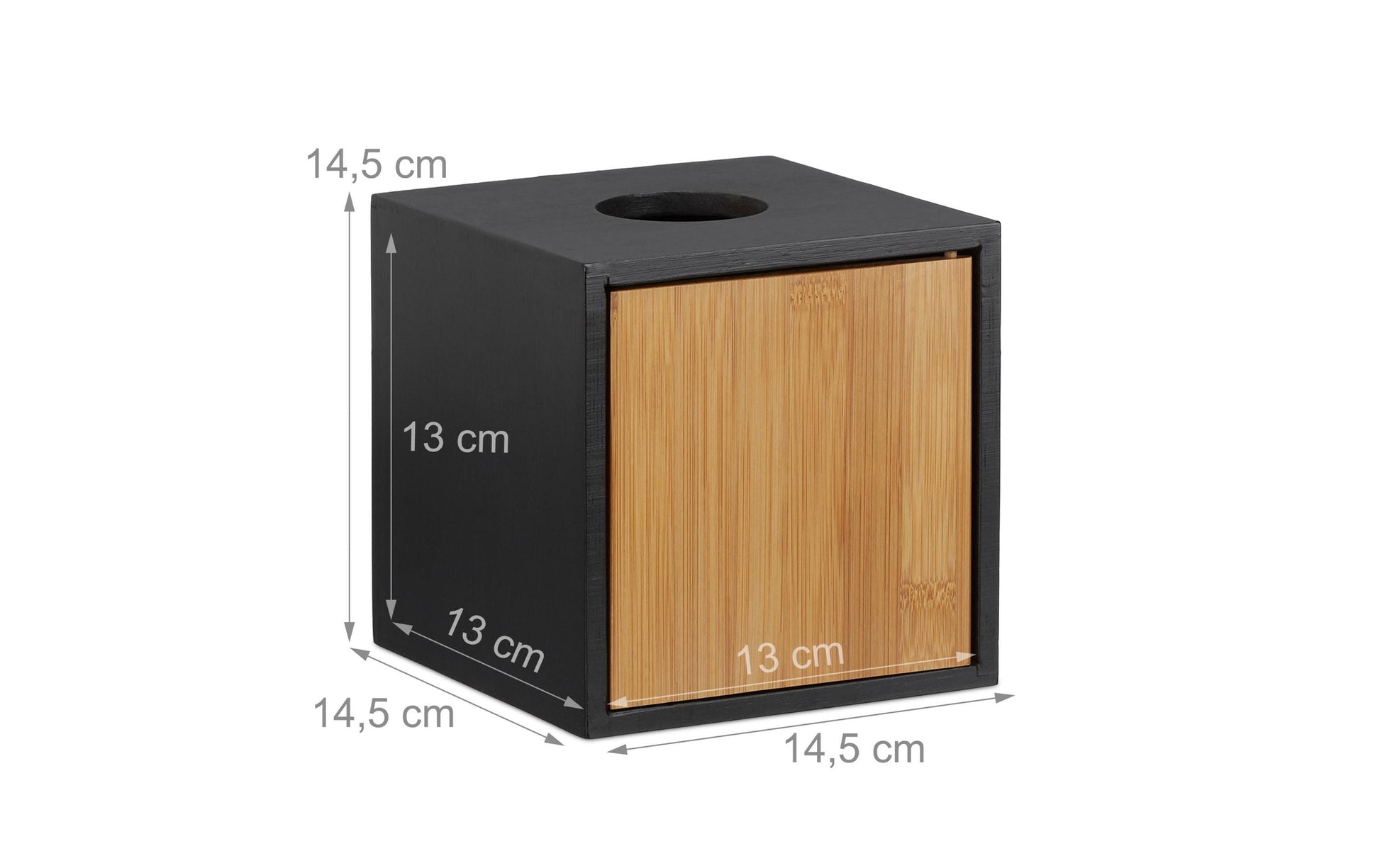 Relaxdays Kosmetiktuchbox – Tisch, Bambus, 14,5×14,5×14,5 cm, Schwarz