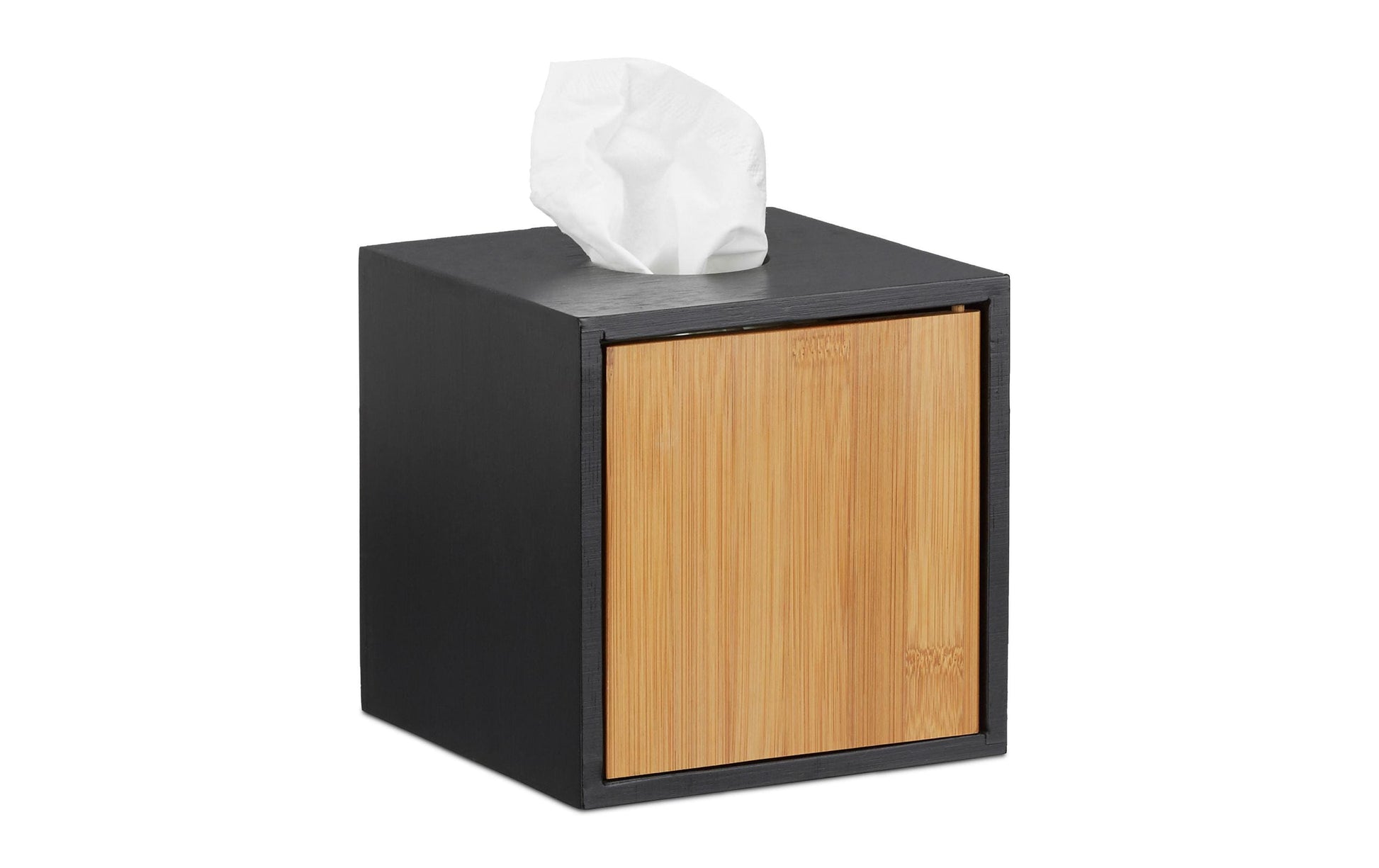 Relaxdays Kosmetiktuchbox – Tisch, Bambus, 14,5×14,5×14,5 cm, Schwarz