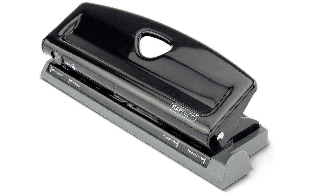 Rapesco Mehrfachlocher 1725 – 6-Loch, 9 Blatt, für Filofax A5/A6 u. a., Ø5,5 mm – Schwarz – Metall