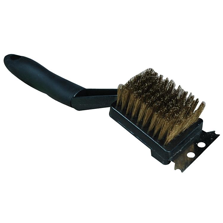 Scheuerbürste Grillbürste – Messingborsten, Kunststoff 2K, mit Metallschaber, Schwarz/Gold/Silber