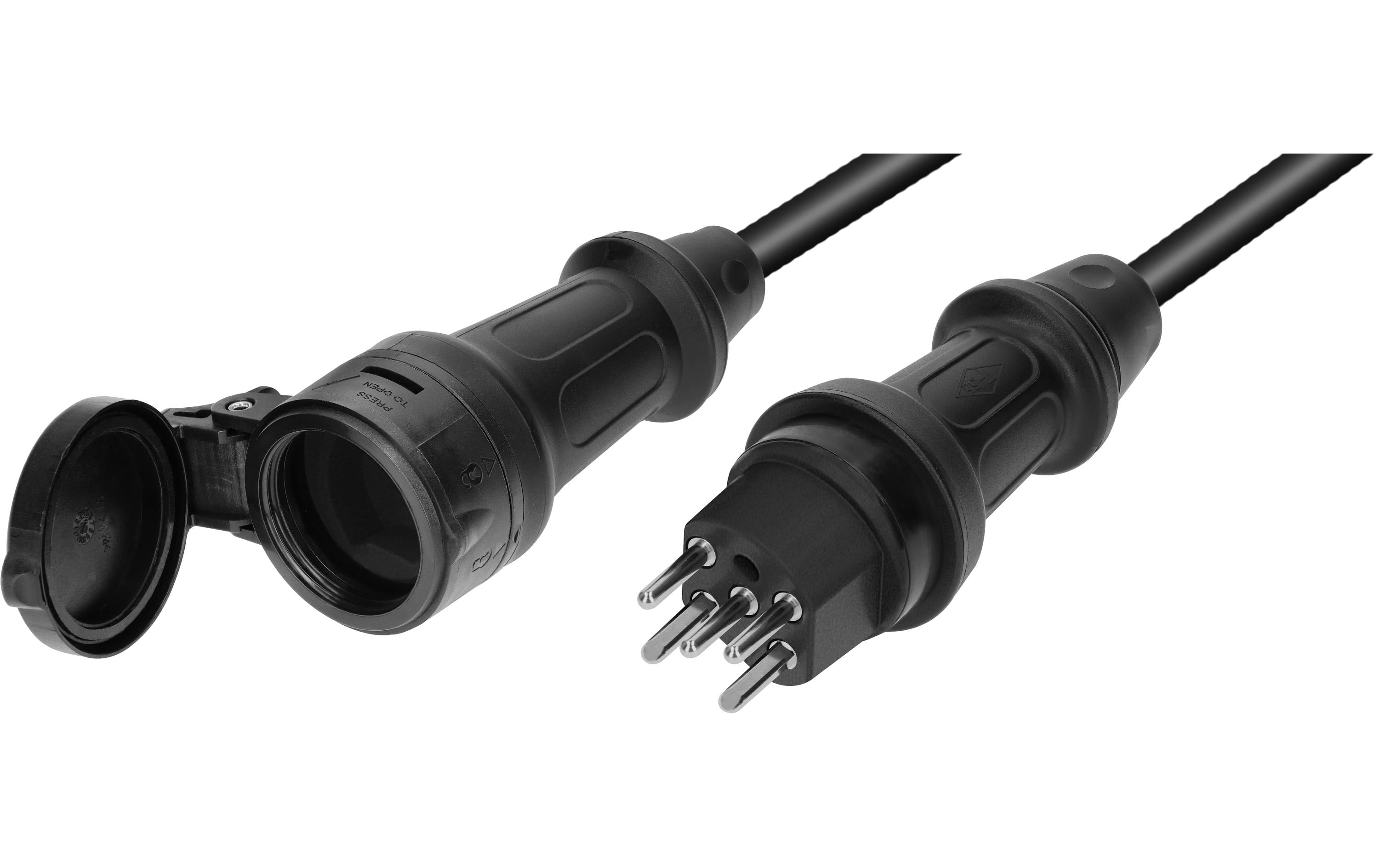 Th55 Max Hauri Verlängerungskabel T15–T15, 20 m, 1,5 mm², halogenfrei, angespritzt, aussengeeignet – schwarz