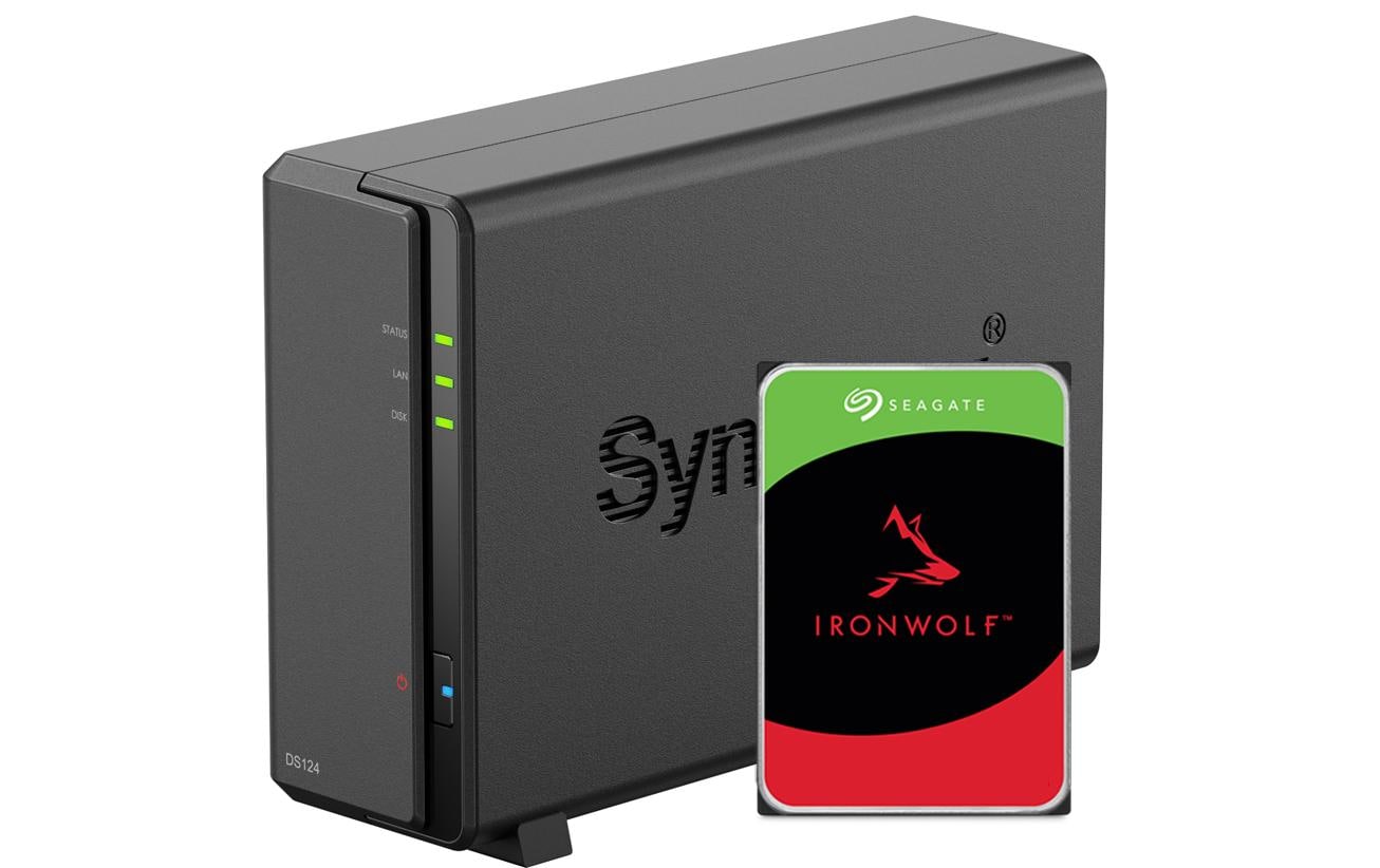 Synology DS124 – 1-Bay Desktop NAS – Realtek RTD1619B, 1 GB RAM, 1GbE, DSM, 2 TB HDD vorinstalliert