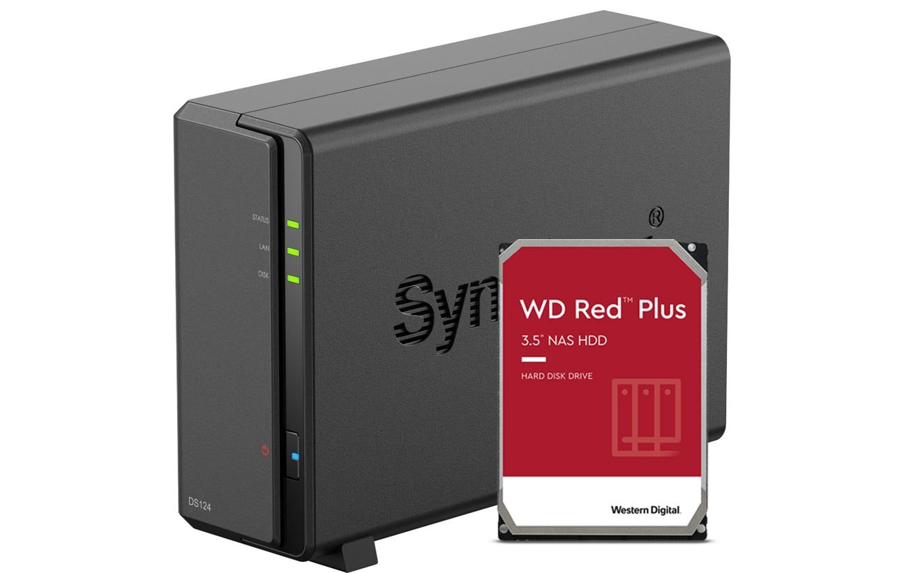 Synology DS124 – 1-Bay Desktop NAS – Realtek RTD1619B, 1 GB RAM, 1GbE, DSM, 4 TB HDD vorinstalliert