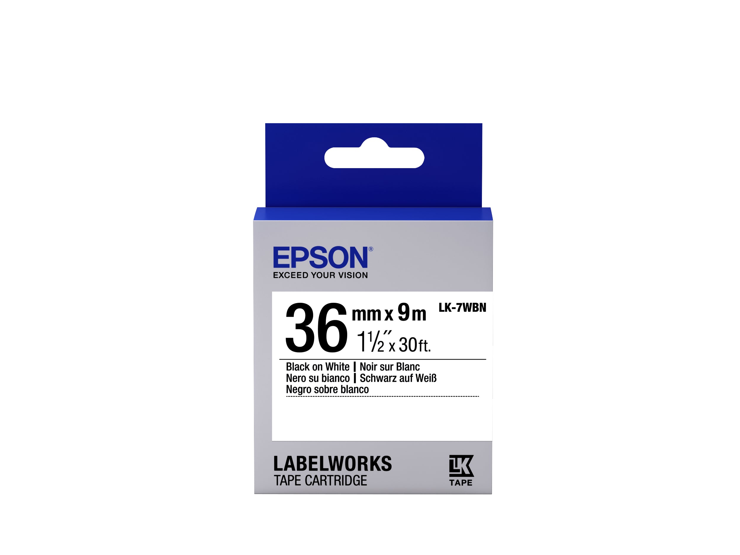 Epson Schriftband – 36 mm × 9 m, weiss, schwarz, STD – LK-7WBN