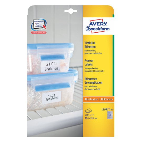 Avery Druckeretiketten, A4, 63,5 mm × 33,9 mm, weiss, Papier, permanent, 25 Blatt (600 Etiketten)
