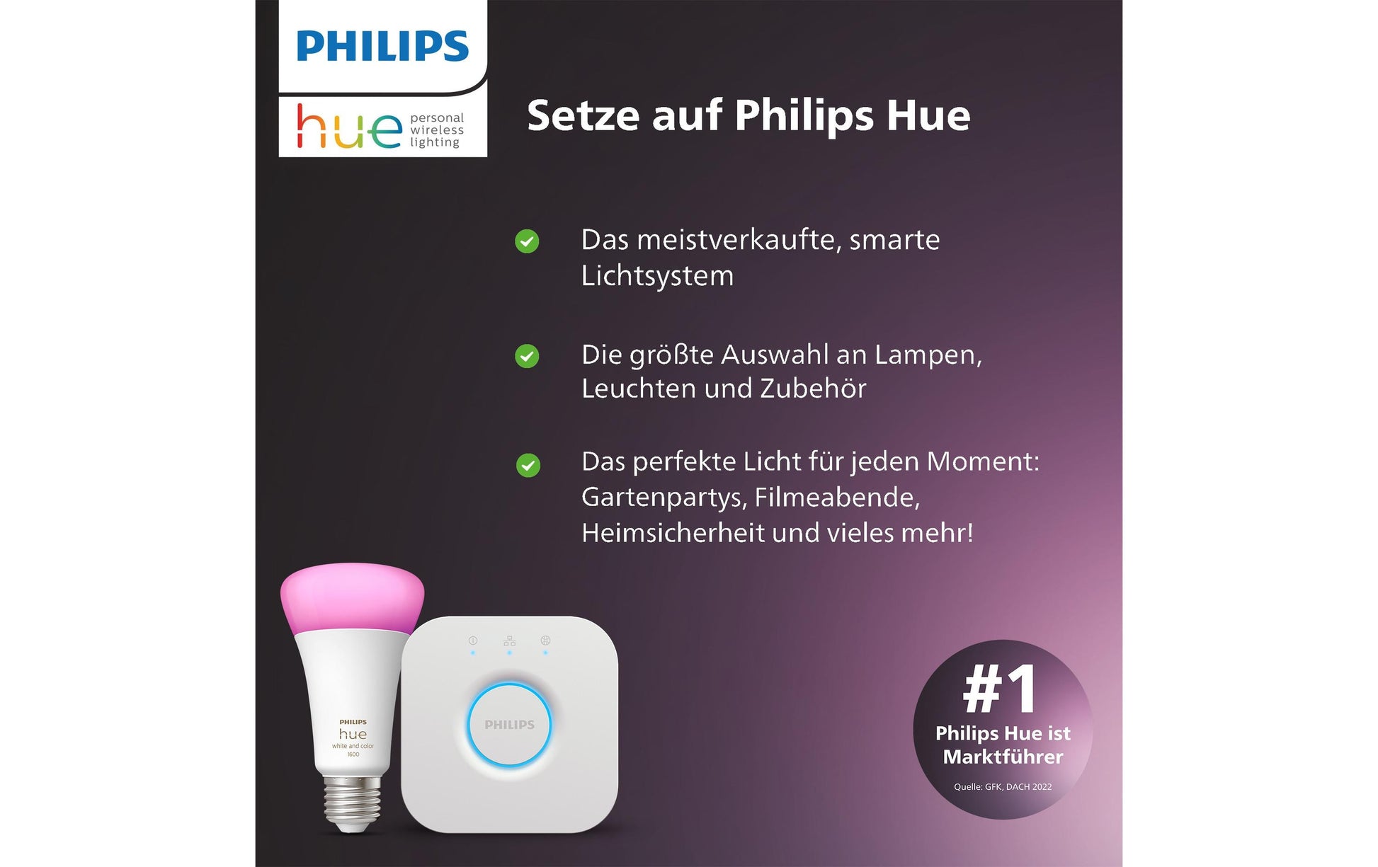 Philips by Signify Philips Hue Smart-Leuchtmittel Weiss – E27, 550 lm, 7,2 W, 2100 K, dimmbar, Bluetooth, für Alexa/HomeKit, weiss