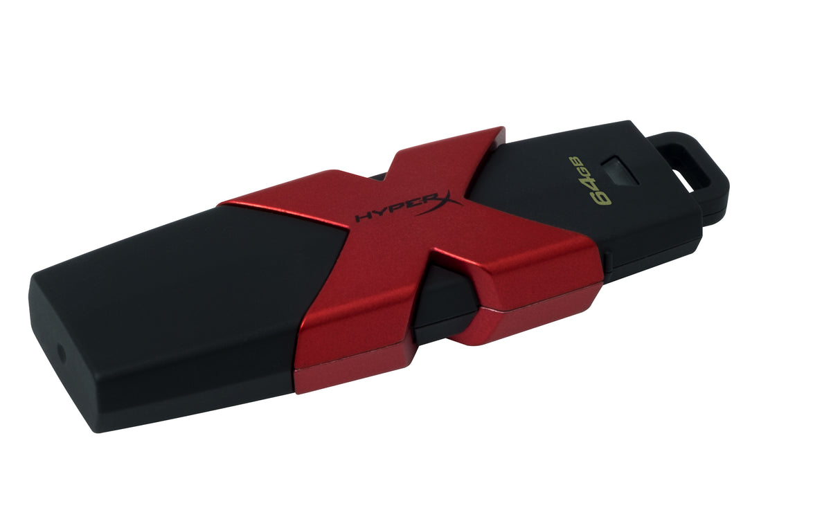 HyperX Savage USB-Stick 64 GB – USB-A 3.2 Gen 1, 350/180 MB/s, mit Kappe, Schwarz, Rot