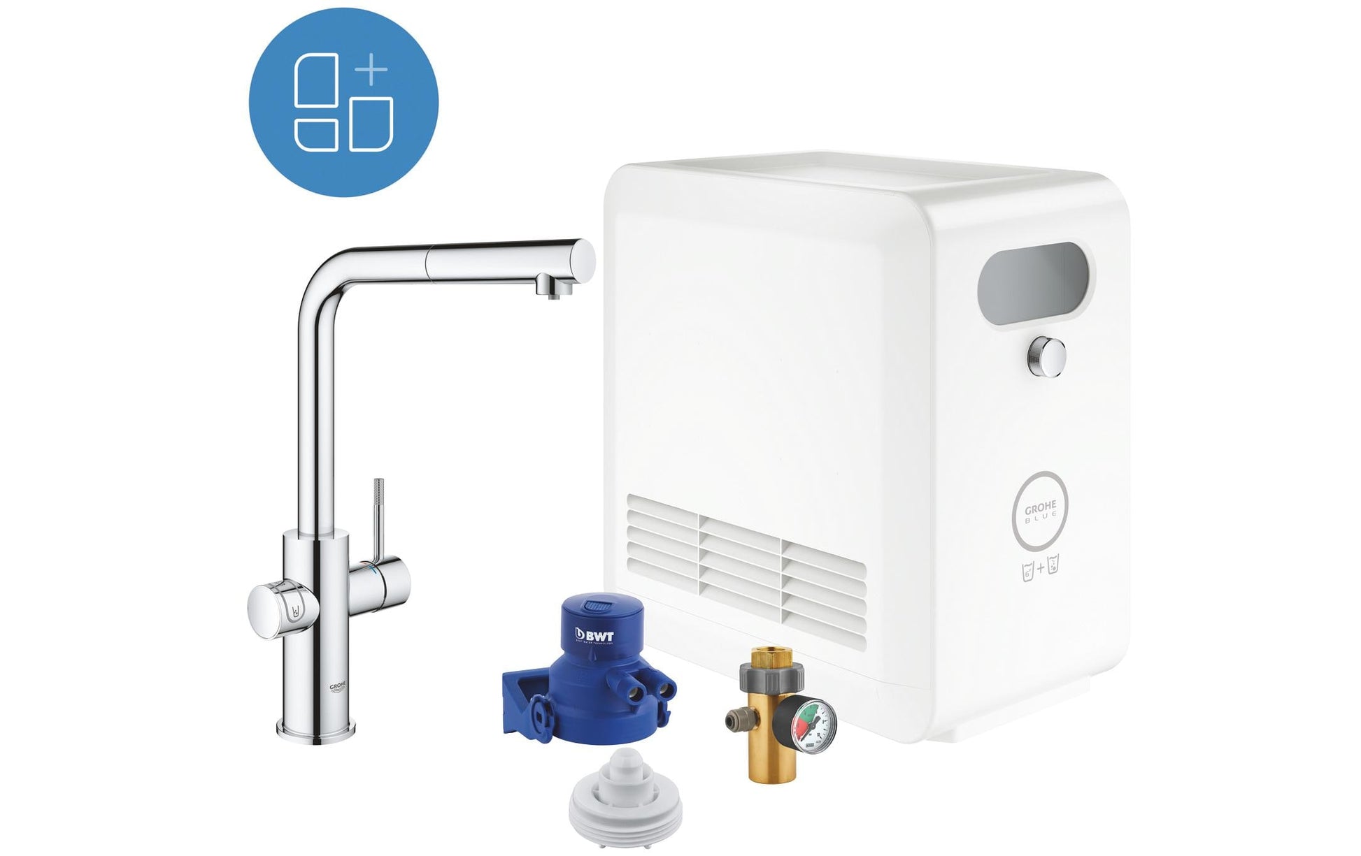 GROHE L-Auslauf-Set Blue Professional – Messing, 270 W, Chrom, 360°-Sockel