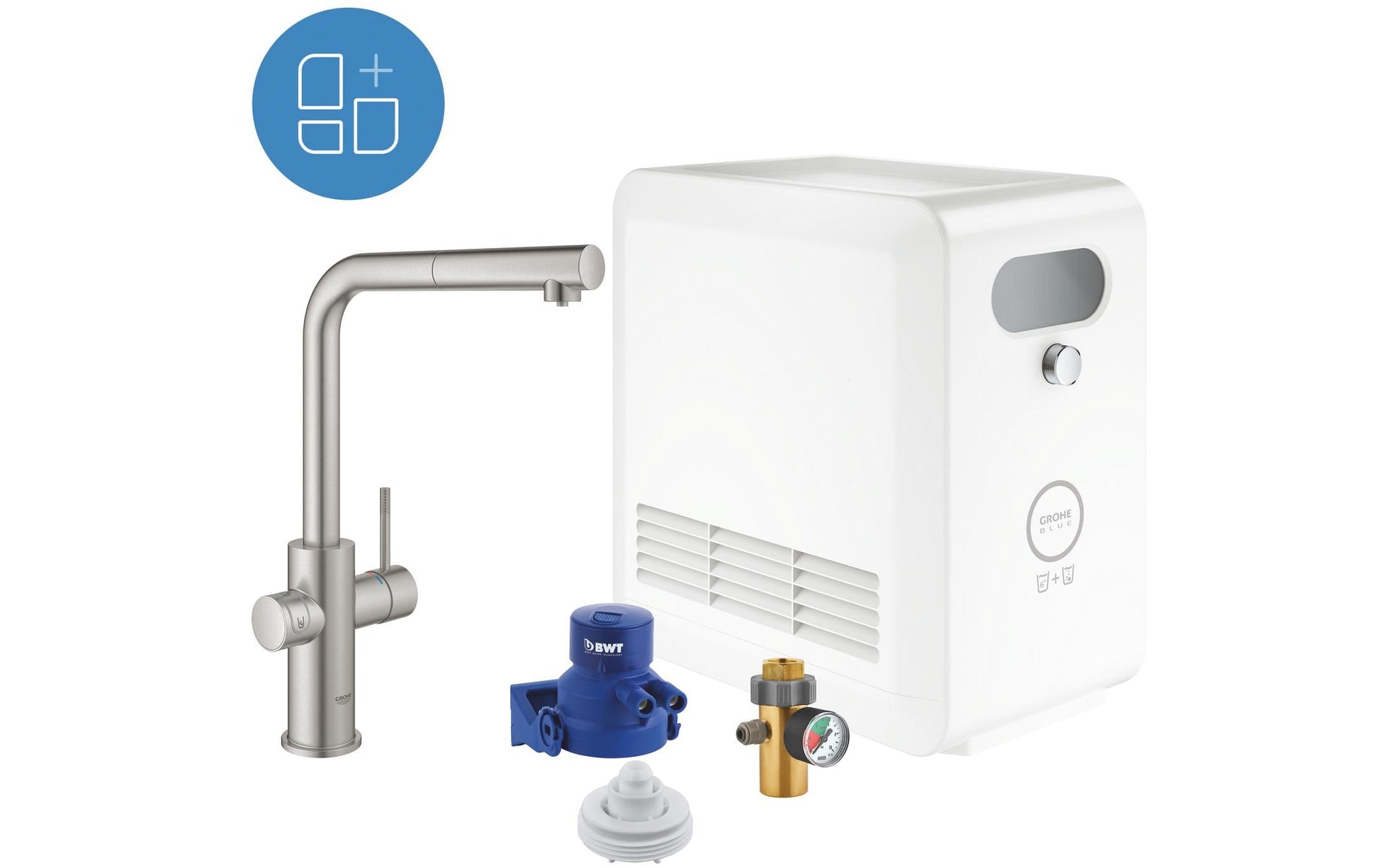 GROHE Blue Professional L Auslauf – Messing, 270 W, Silber, 360° Schwenkbar