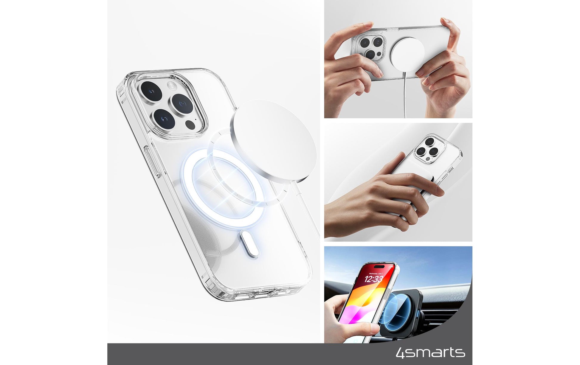 4smarts 360° Schutz Set Folio – für Apple iPhone 15, MagSafe, Glas, Transparent