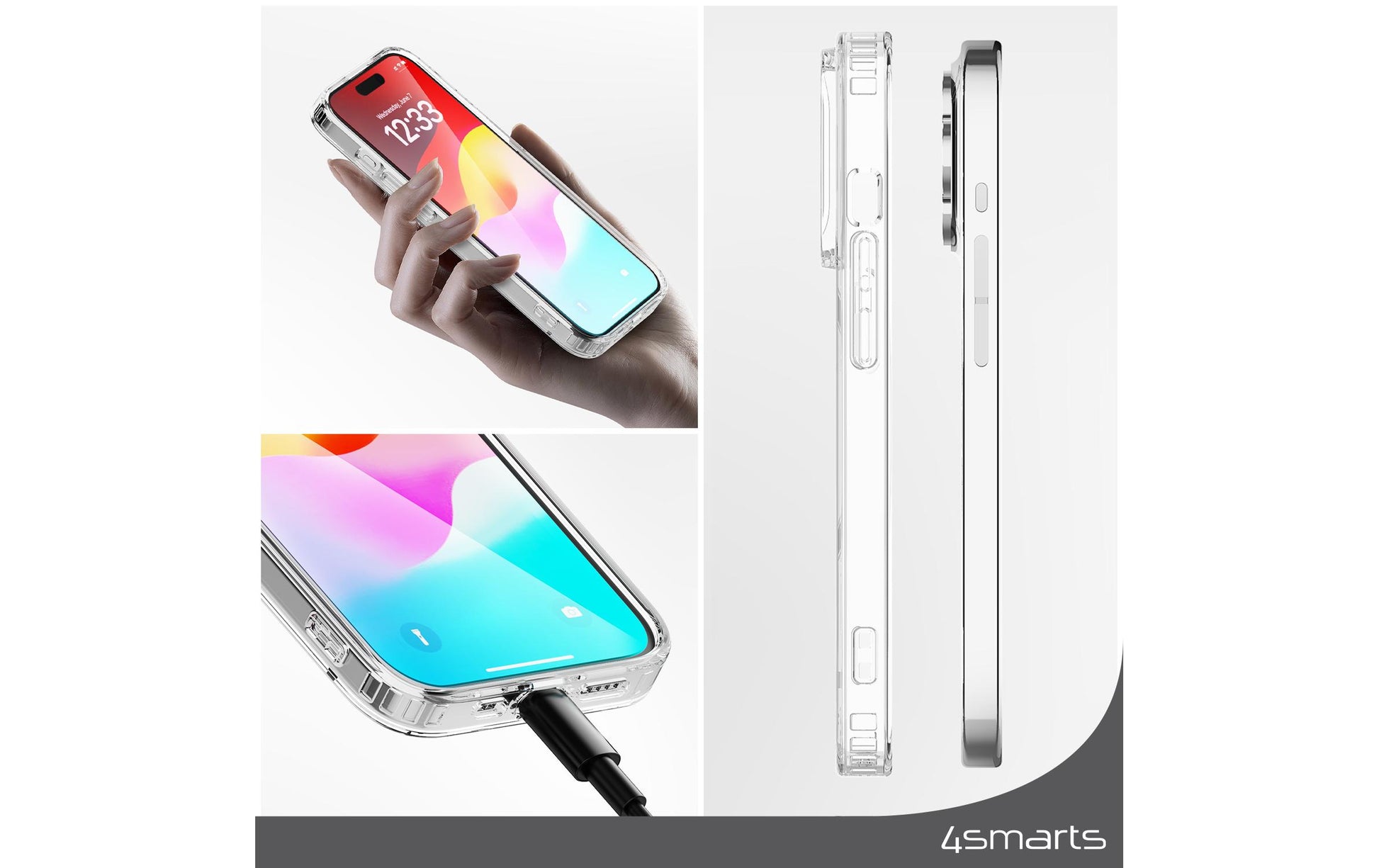 4smarts 360° Schutz Set Folio – für Apple iPhone 15, MagSafe, Glas, Transparent