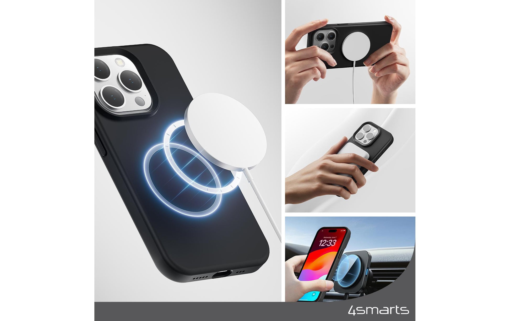 4smarts Silicone Cupertino Ultimag Backcover – für Apple iPhone 15 Plus, MagSafe, Mikrofaser+Silikon, Schwarz