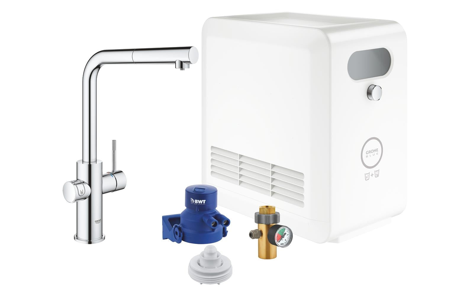 GROHE L-Auslauf-Set Blue Professional – Messing, 270 W, Chrom, 360°-Sockel