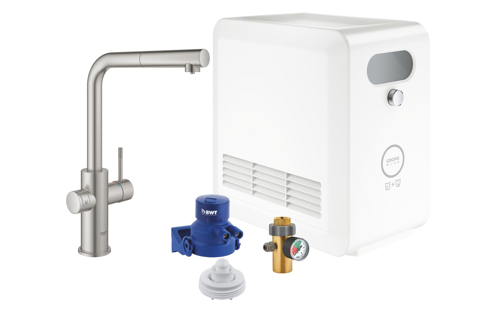 GROHE Blue Professional L Auslauf – Messing, 270 W, Silber, 360° Schwenkbar