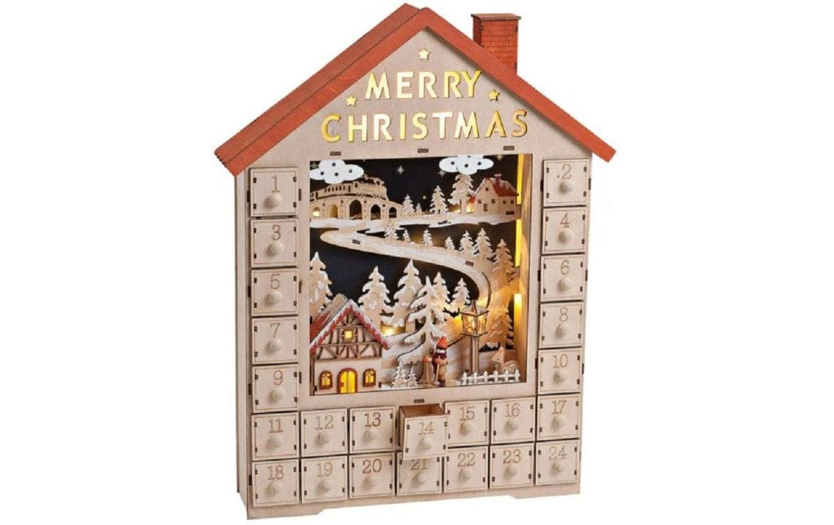 G. Wurm Adventskalender – Haus, DIY-Kalender – Sperrholz, Natur – 38 × 49 × 9 cm