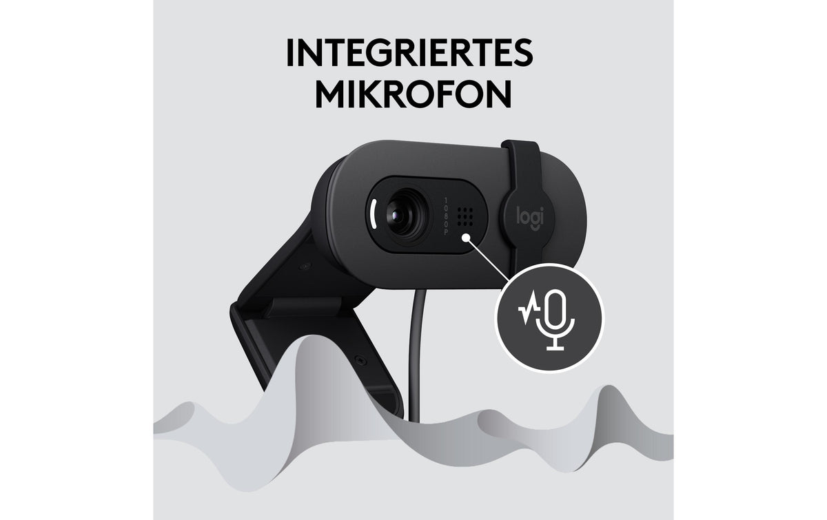 Logitech Brio 100 Webcam – Full HD 1080p, 30 fps, USB, Sichtschutz – Graphit
