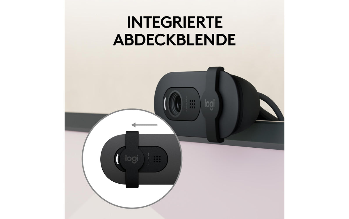 Logitech Brio 100 Webcam – Full HD 1080p, 30 fps, USB, Sichtschutz – Graphit