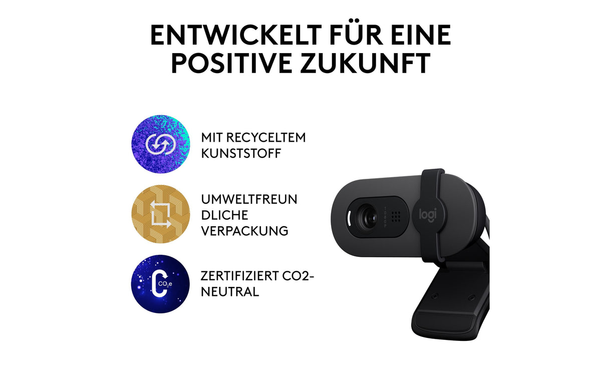 Logitech Brio 100 Webcam – Full HD 1080p, 30 fps, USB, Sichtschutz – Graphit