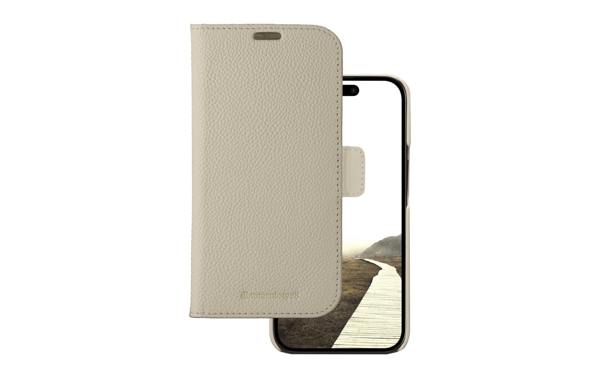 dbramante1928 New York Wallethülle – für Apple iPhone 15 Plus, 3 Kartenfächer, Leder, Beige, Magnetverschluss