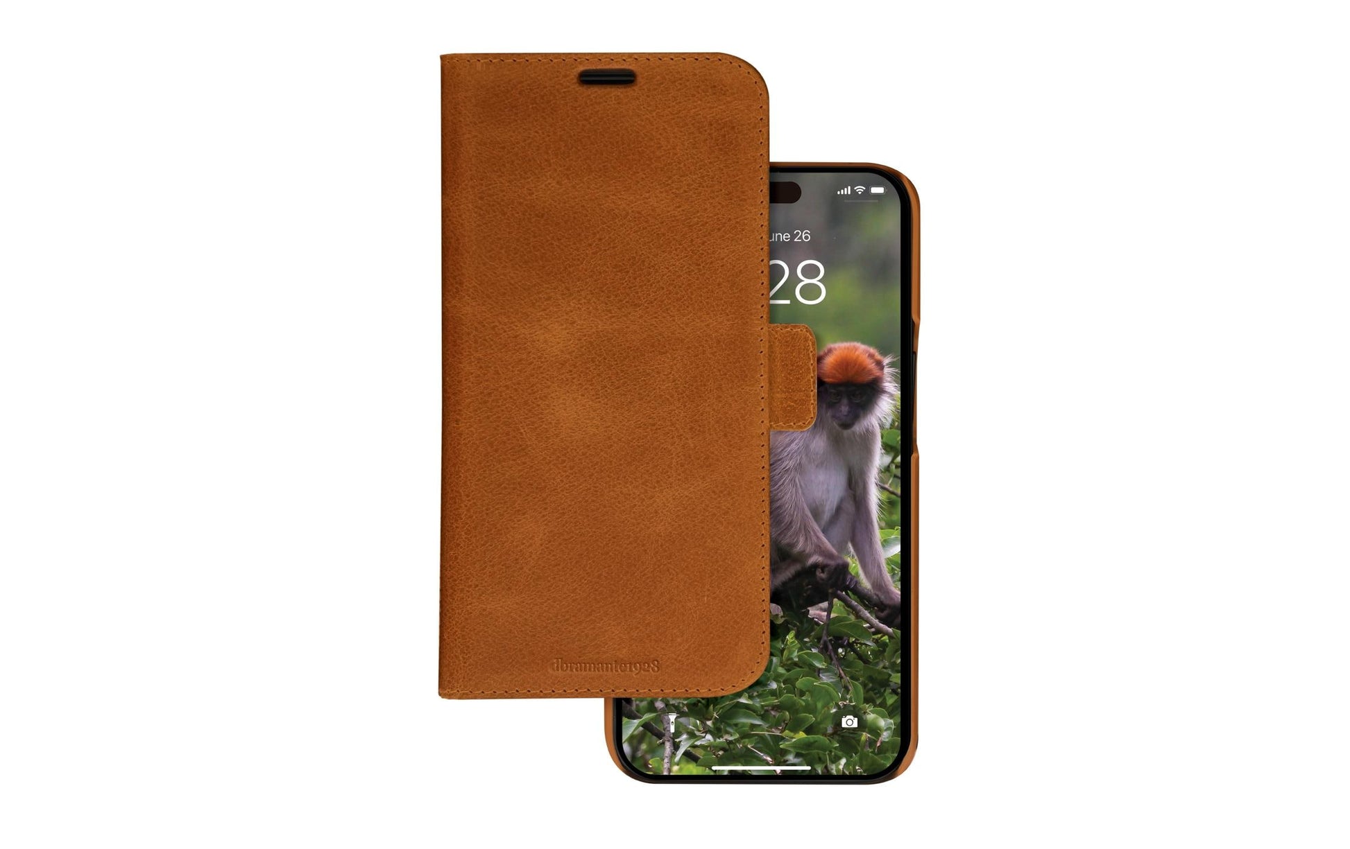 dbramante1928 Booklet-Hülle – für Apple iPhone 15 Plus – braun – Leder – mit Kartenfach, Magnetverschluss
