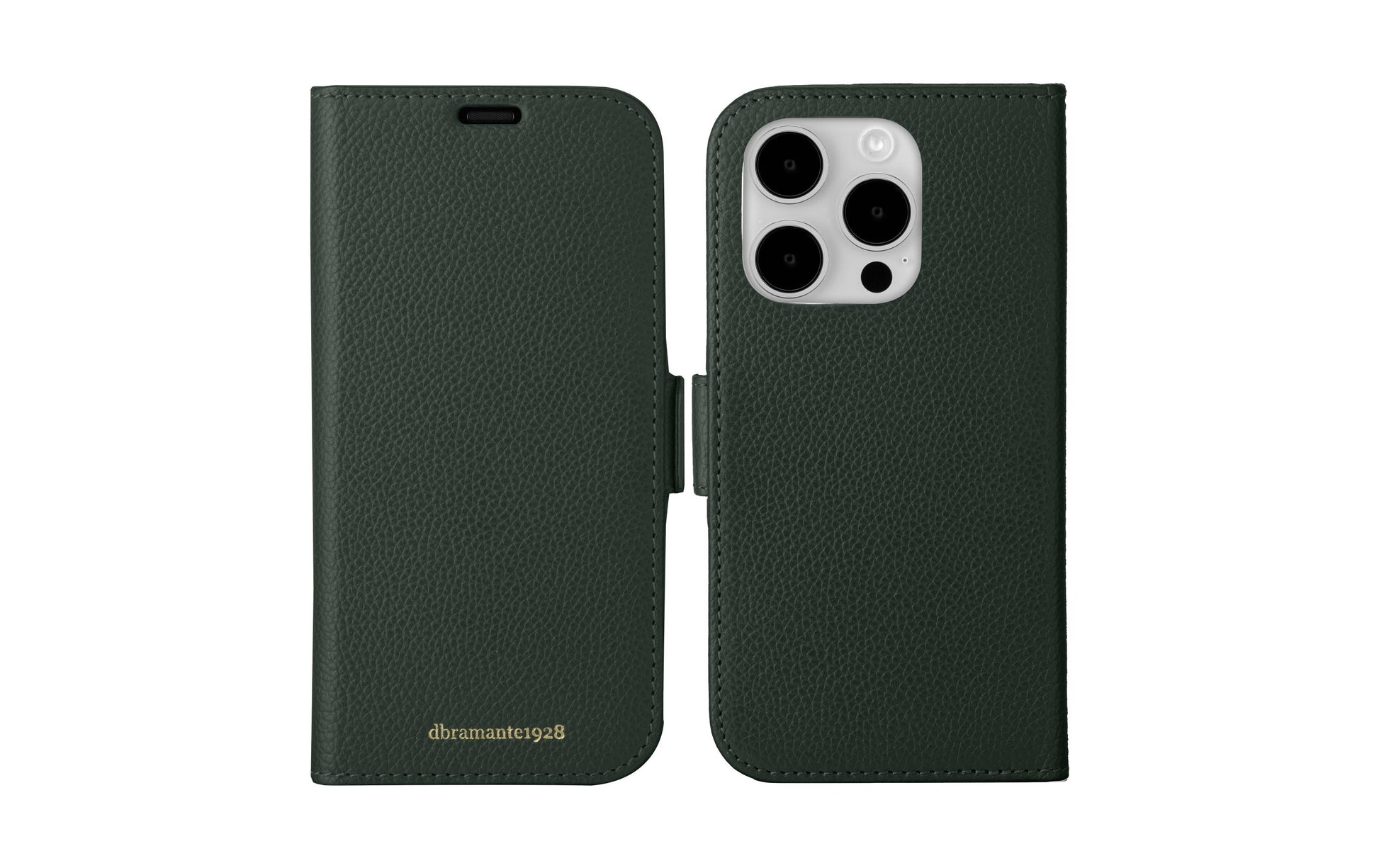 dbramante1928 New York Folio – für Apple iPhone 15 Pro Max, 3 Kartenfächer, Leder, Evergreen, Magnetverschluss
