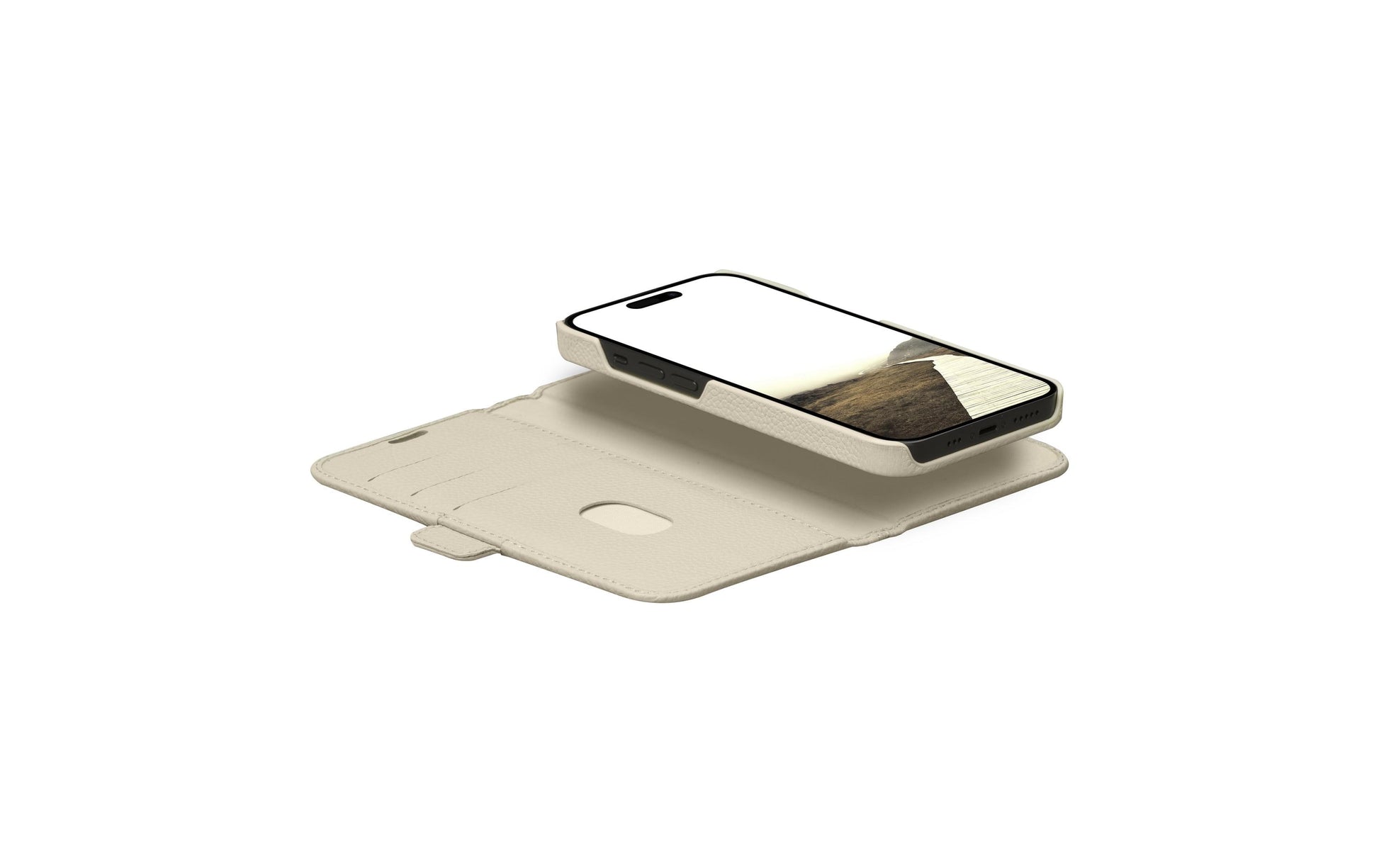 dbramante1928 New York Wallethülle – für Apple iPhone 15 Plus, 3 Kartenfächer, Leder, Beige, Magnetverschluss