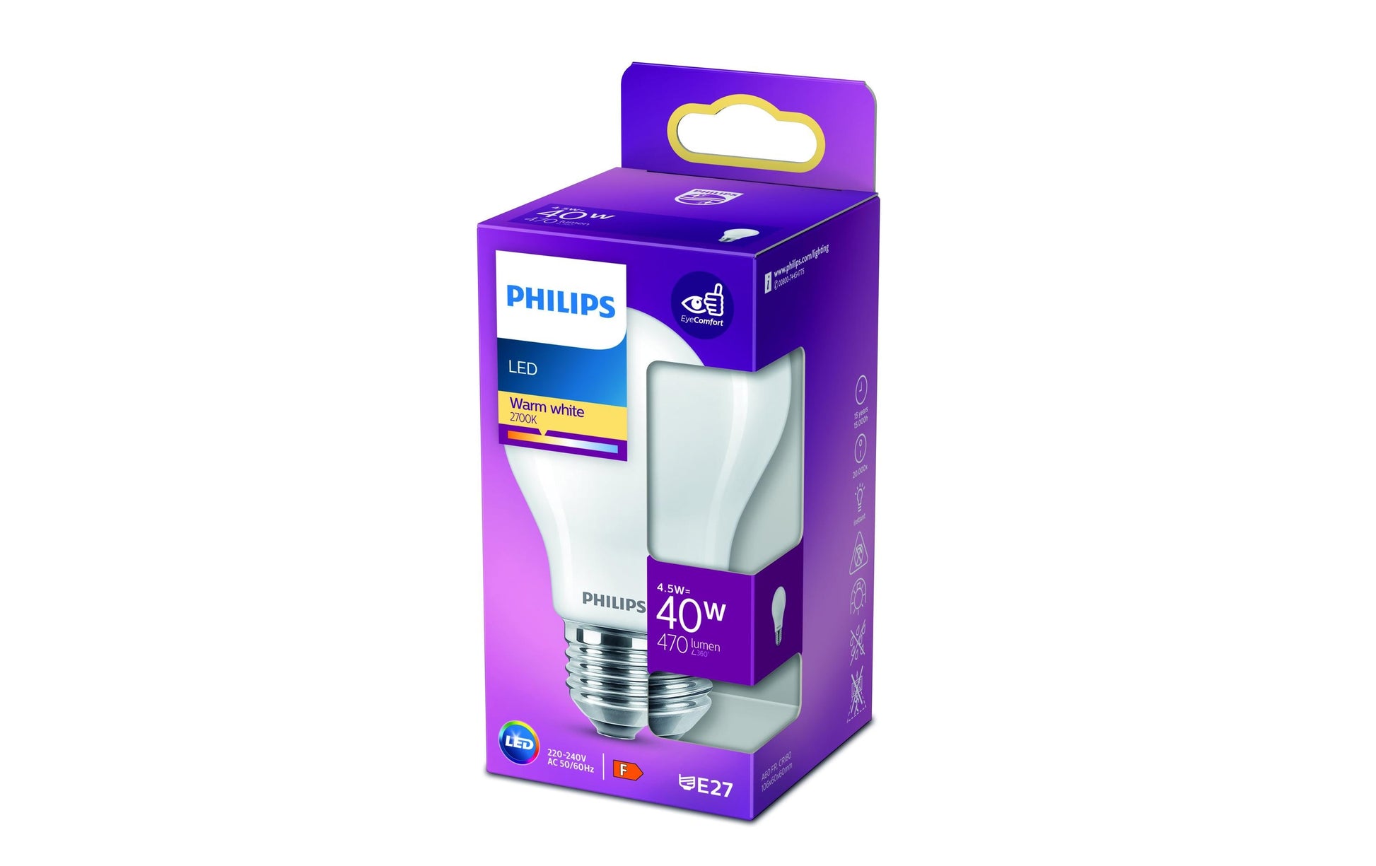 Philips by Signify Philips LED-Leuchtmittel E27 A60 – 470 lm, 4,5 W, Warmweiss 2700 K – 1 Stk.