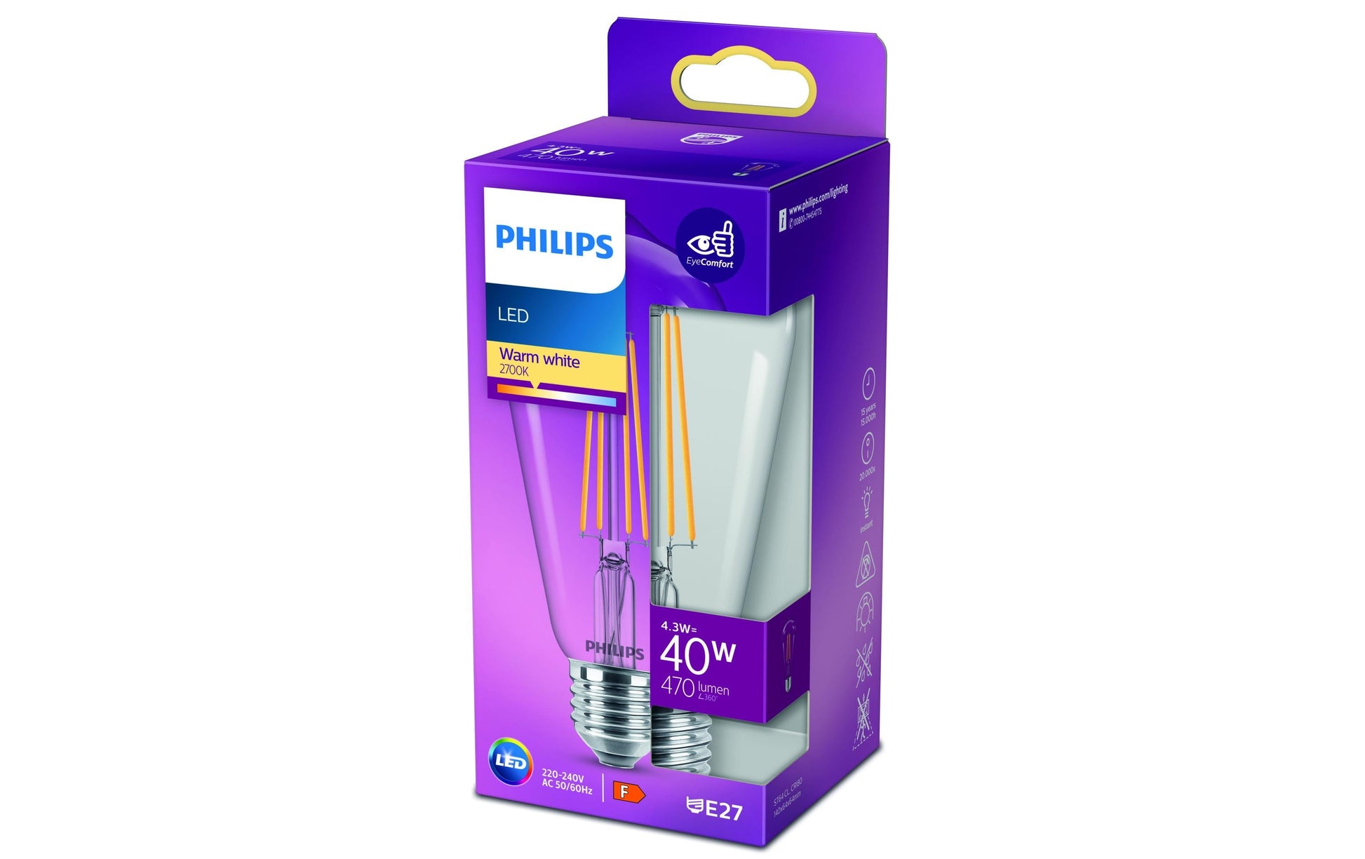 Philips by Signify Philips LED-Leuchtmittel E27 ST64 – 470 lm, 4,3 W, Warmweiss 2700 K – Transparent – 1 Stk.