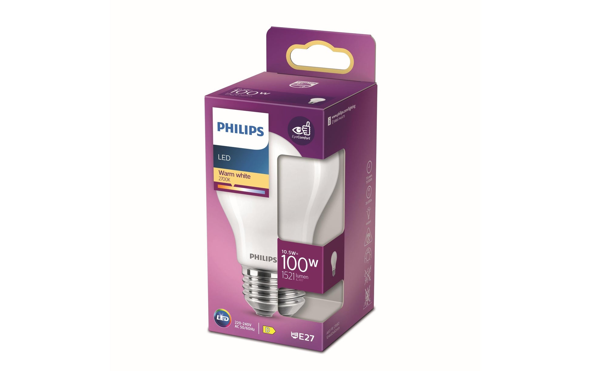 Philips by Signify Philips LED-Leuchtmittel E27 A60 – 1521 lm, 10,5 W, Warmweiss 2700 K – Mattes Glas – 1 Stk.