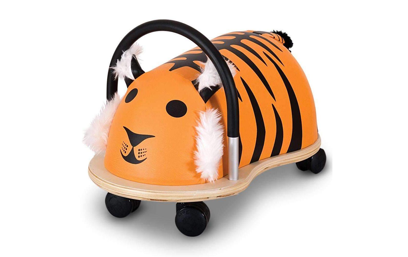 Wheely Bug Aufsitztier Tiger – 25 kg Tragkraft, 4 Räder – 23 × 30 × 38 cm – ab 1 Jahr – Schwarz/Orange