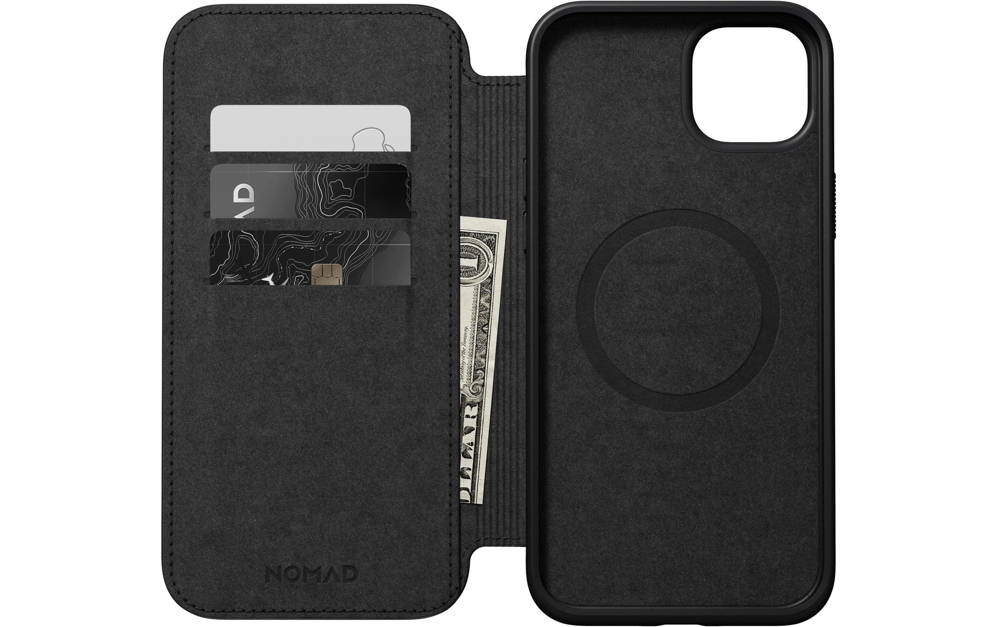 Nomad Booklet-Hülle – für Apple iPhone 15 Plus – Braun – Leder – MagSafe-kompatibel, mit Kartenfach