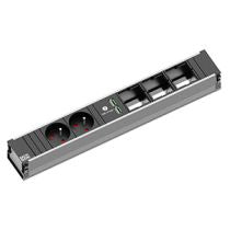 Bachmann Steckdosenleiste – 2× Typ E (UTE), 2× USB‑A, 0,2 m, ohne Schalter, schwarz/silber