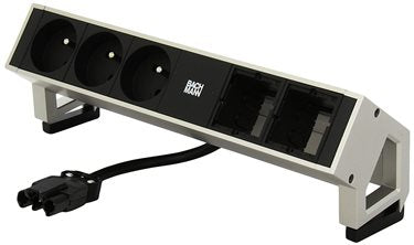 Bachmann DESK2 Tischsteckdosenleiste, 3×Typ E, 0,2 m, inkl. Haltewinkel – Edelstahl