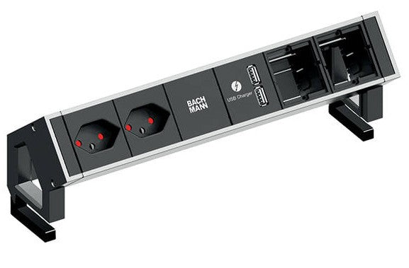 Bachmann DESK 2 902.430 – Tischsteckdosenleiste, 2× T13, 2× USB-A, ohne Schalter, 0,2 m, Stecker GST18i3