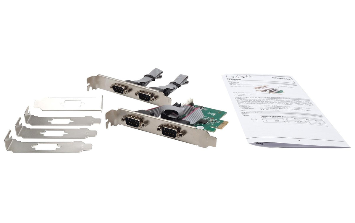 EXSYS EX-46014 – PCIe Seriell RS-232 Karte – 4×9-Pin D-SUB