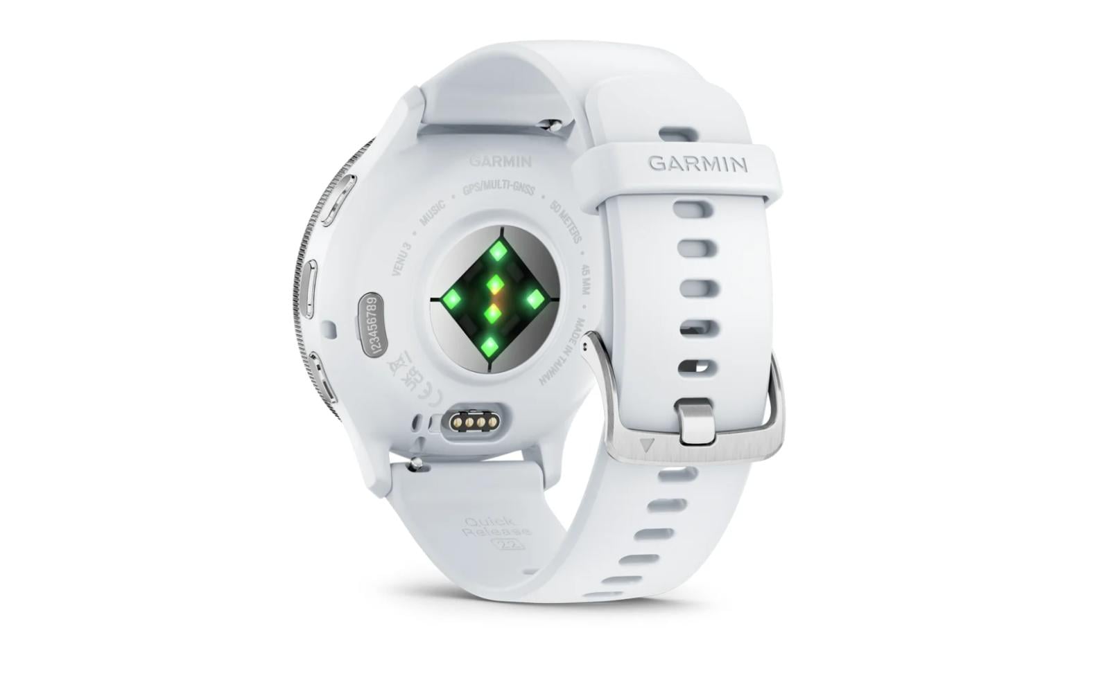 Garmin Venu 3 – Smartwatch – 45 mm, 1,4" AMOLED, GPS, Gorilla Glass 3, 5 ATM, Silber, Weiss, Sportarmband