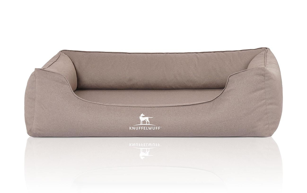Knuffelwuff Kissen Tierbett – 105 × 155 cm, Velour, Schaumstoff, abnehmbarer Bezug, Grau/Beige