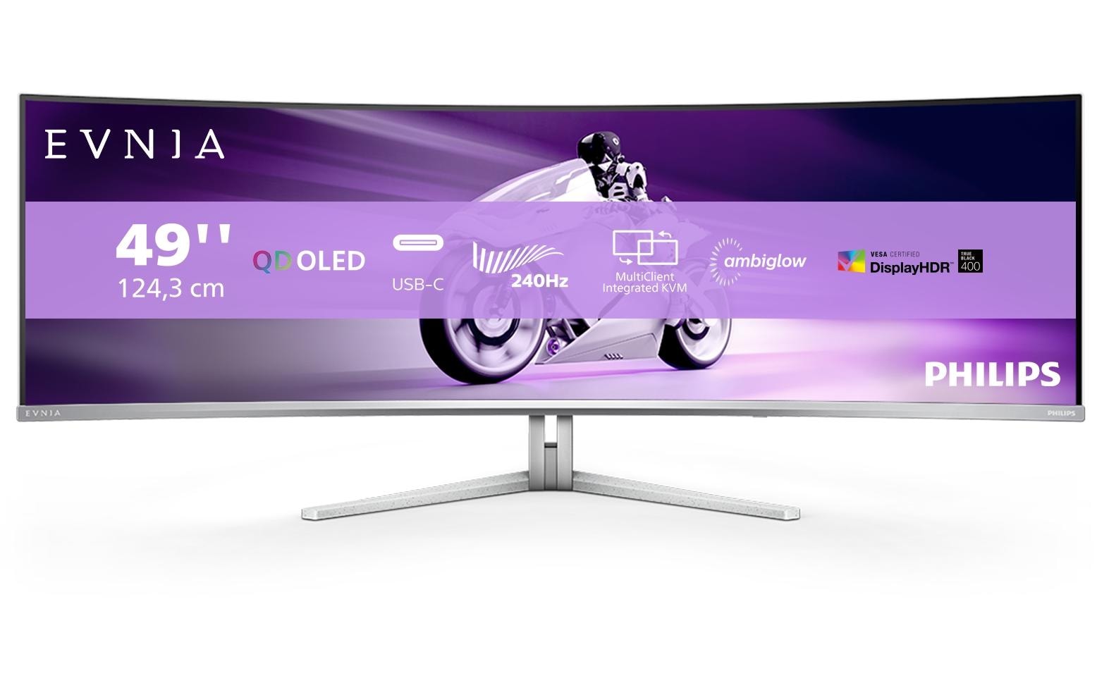 Philips Evnia 49M2C8900/00 – 48,9" Curved, 5120 × 1440 (DQHD), OLED, 240 Hz, USB-C 90 W, KVM, DisplayHDR 400