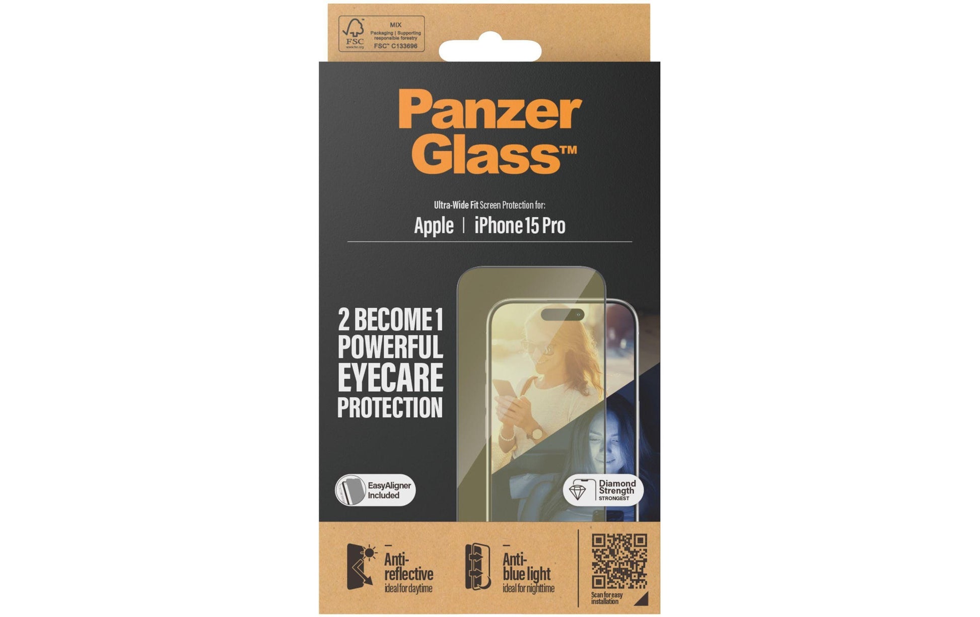 PanzerGlass Displayschutz (Panzerglas), Ultra-Wide Fit – für iPhone 15 Pro – mit Applikator