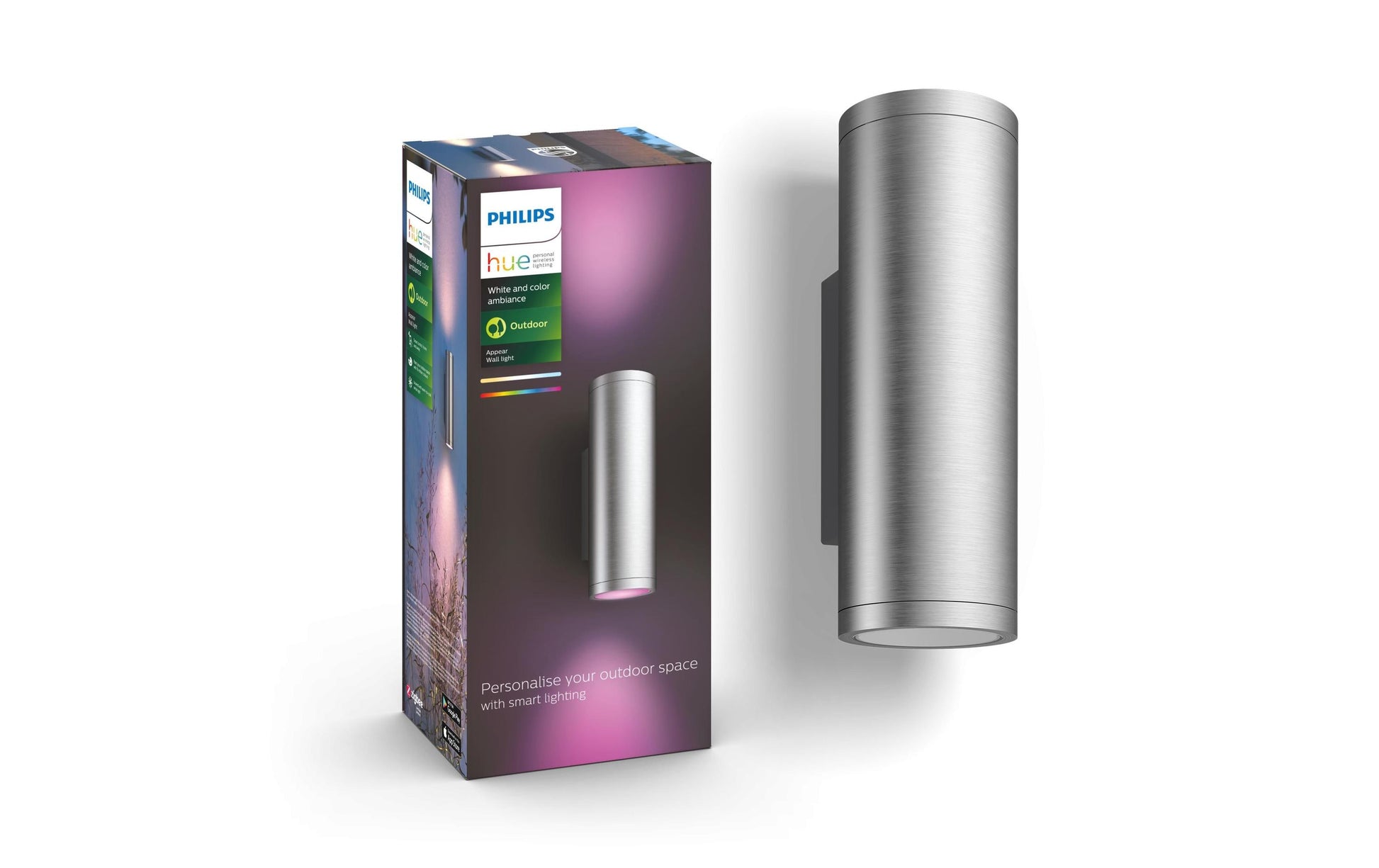 Philips by Signify Philips Hue Aussenwandleuchte – IP44 – Netzbetrieb – Zigbee – für Philips Hue – dimmbar, Silber, Edelstahl