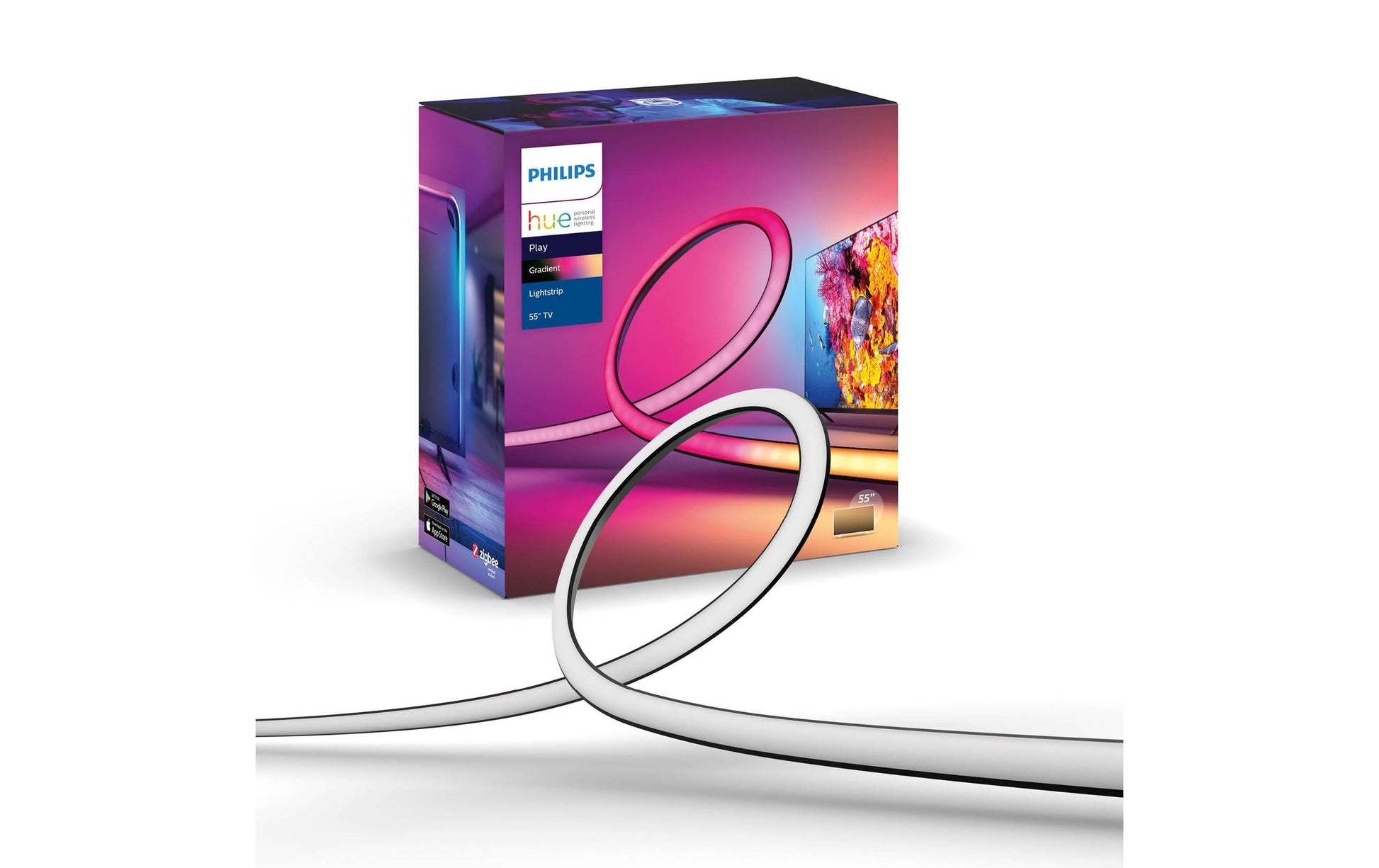 Philips by Signify Philips Hue Gradient Lightstrip 55 TV-Backlight-Set – ZigBee, einstellbares Weiss – für 55" Fernseher – Schwarz