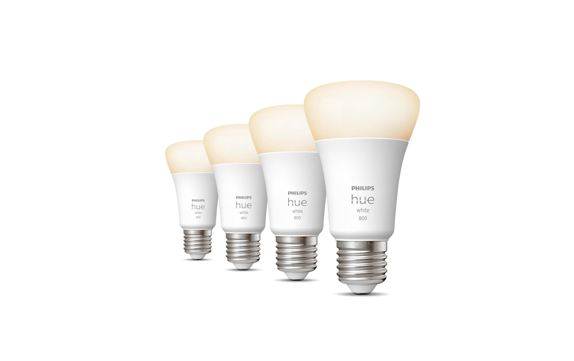 Philips by Signify Philips Hue Smart-Leuchtmittel E27 Weiss – 806 lm, 2700 K, App-Steuerung, dimmbar – 4er-Pack