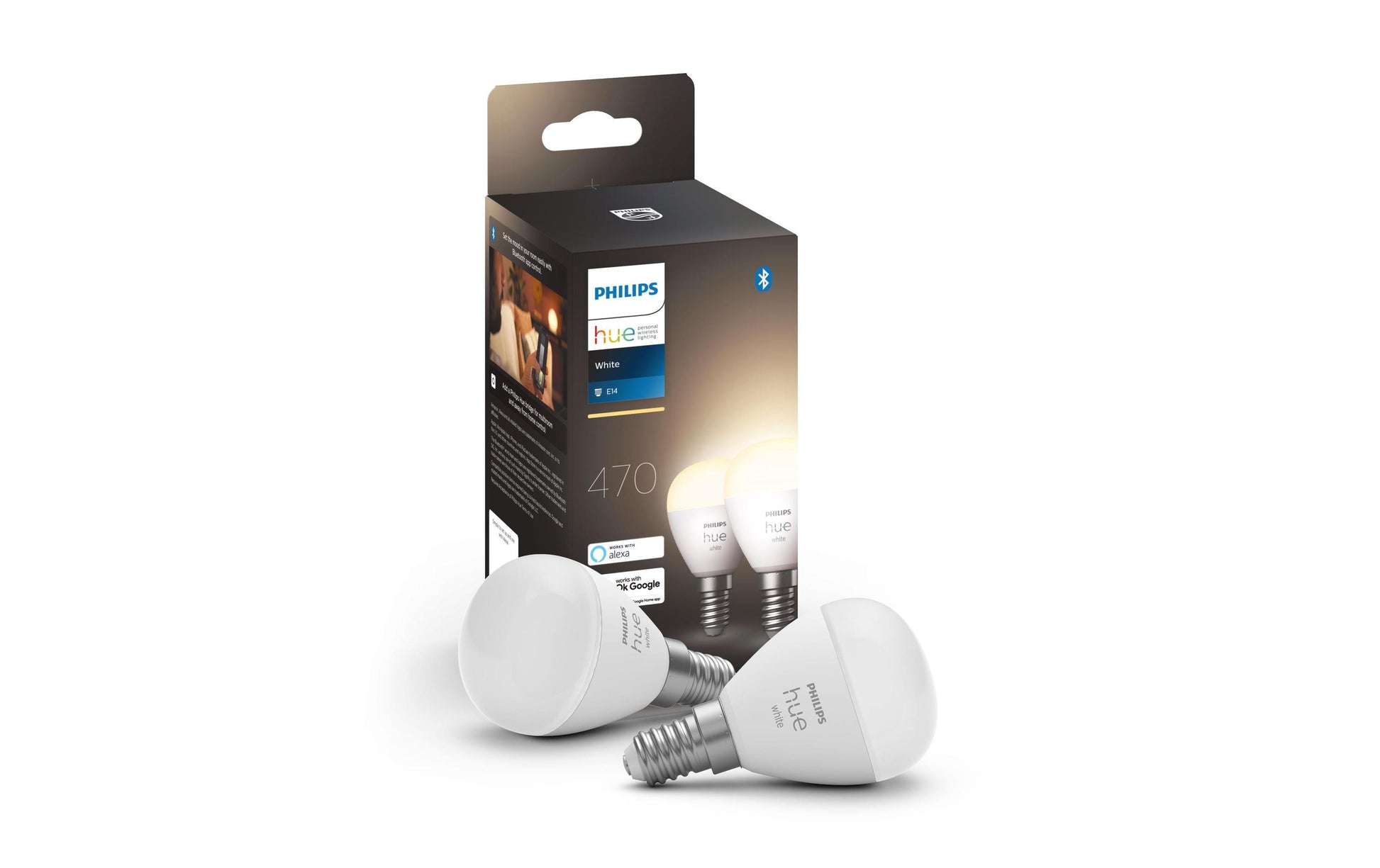 Philips by Signify Philips Hue Smart-Leuchtmittel E14 – Warmweiss 2700 K, 470 lm, 5,7 W, Bluetooth – für Philips Hue – IP20 – 2 Stk.