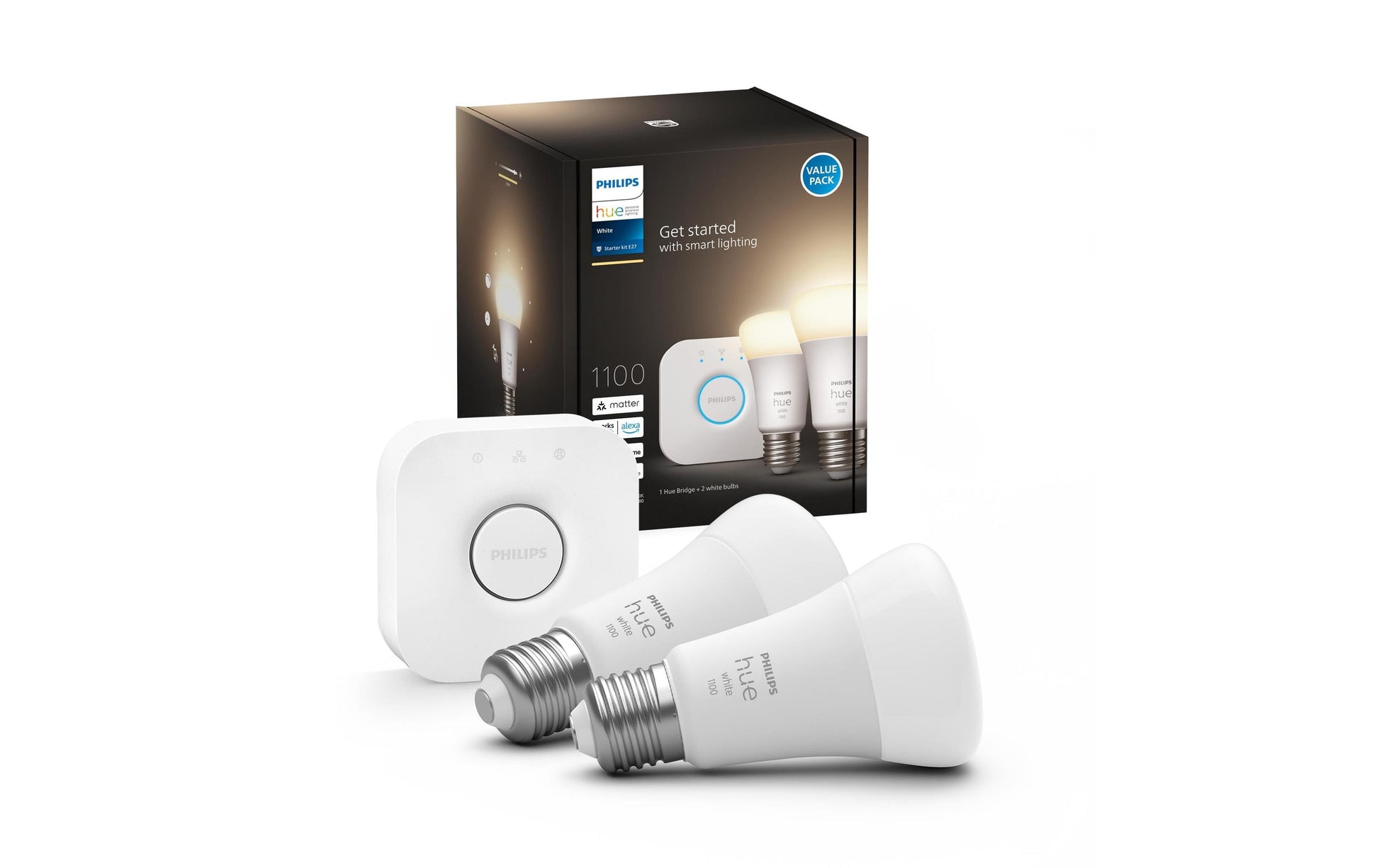 Philips by Signify Philips Hue Smart-Leuchtmittel E27 Weiss – 1055 lm, 2700 K, App-Steuerung, dimmbar – 2er-Pack